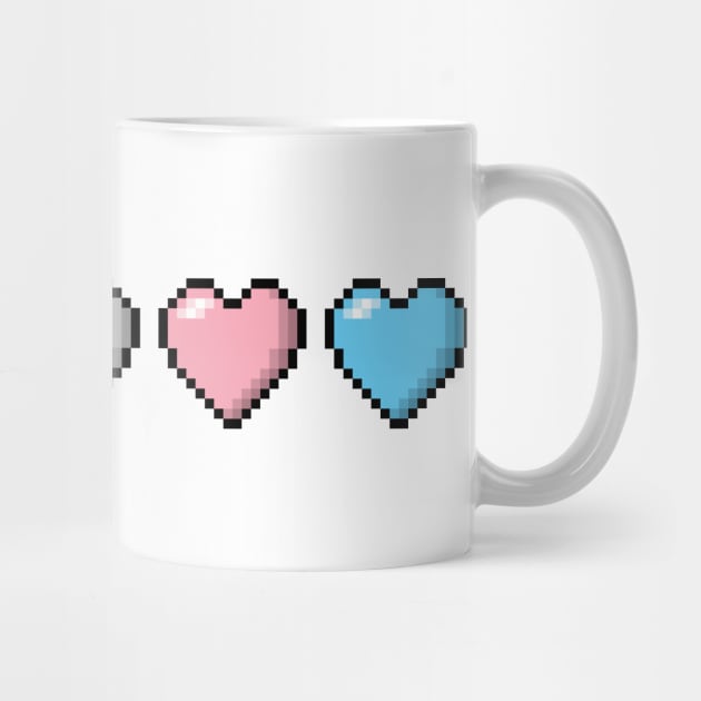 Row of Five Transgender Pride Flag Pixel Hearts by LiveLoudGraphics